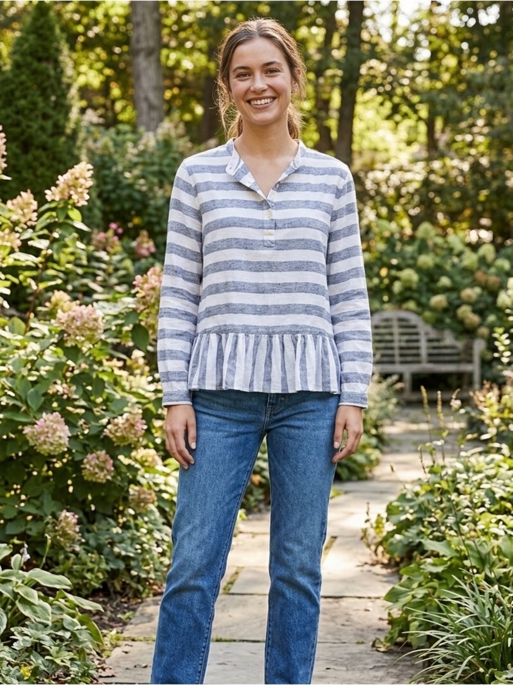 Lucky Brand Striped Cotton Top with Ruffle Bottom XL